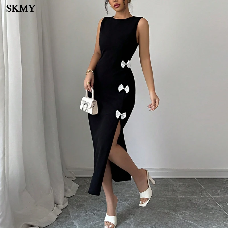 SKMY 2025 Summer Solid Bow Dress - Slim Fit Split Sleeveless Maxi, Breathable Chiffon Beach & Evening Versatile Wear
SKMY 2025 Summer Solid Bow Dress - Slim Fit Split Sleeveless Maxi, Breathable Chiffon Beach & Evening Versatile Wear