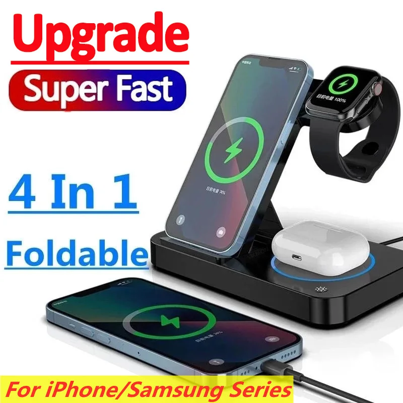 30W 4 in 1 Foldable Wireless Charging Station For iPhone 14 13Pro Apple Watch 7/6 For Samsung Galaxy Watch Chargers 4/3 S22 S21
30W 4 in 1 Foldable Wireless Charging Station For iPhone 14 13Pro Apple Watch 7/6 For Samsung Galaxy Watch Chargers 4/3 S22 S21