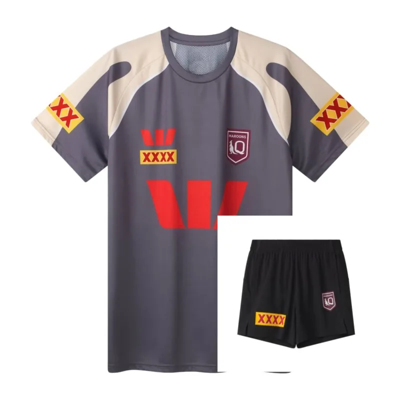 Queensland Maroons State Rugby Training Kit 2-Piece Grey Beige Jersey+Shorts Set Australian Rugby Sports Uniform Casual FanWear
Queensland Maroons State Rugby Training Kit 2-Piece Grey Beige Jersey+Shorts Set Australian Rugby Sports Uniform Casual FanWear