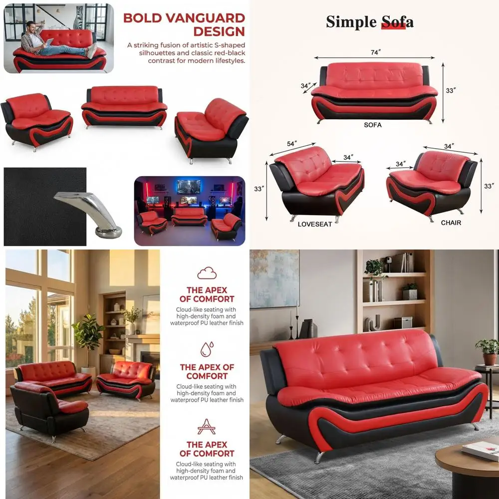 aux Leather Soa Set or Living Room, ern Living Room urniture Set, 3 Pieces Couch Set with 3-Seater Soa, Loveseat and Armchair (B
aux Leather Soa Set or Living Room, ern Living Room urniture Set, 3 Pieces Couch Set with 3-Seater Soa, Loveseat and Armchair (B