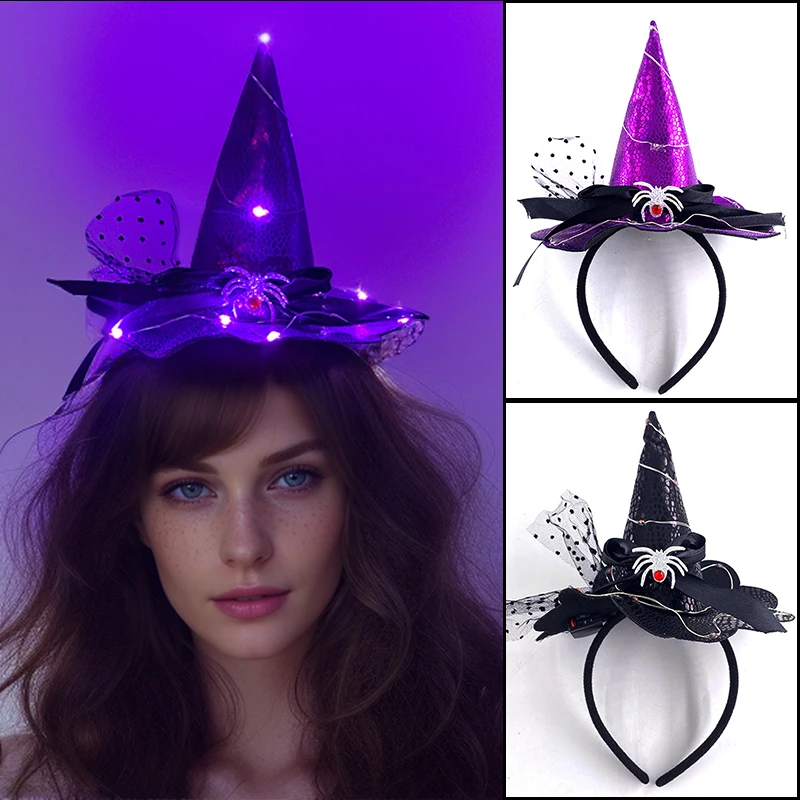 1PC LED Light Halloween Spider Headband Witch Hat Headwear For Women Halloween Party Hairband Cosplay Props Hair Accessories
1PC LED Light Halloween Spider Headband Witch Hat Headwear For Women Halloween Party Hairband Cosplay Props Hair Accessories