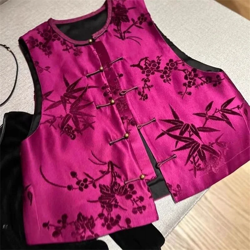 Chinese Plum Blossom Bamboo Rose Red Vest Cardigan Women Soft Sleeveless Jacket Frog Button Bamboo Leaf Waistcoat
Chinese Plum Blossom Bamboo Rose Red Vest Cardigan Women Soft Sleeveless Jacket Frog Button Bamboo Leaf Waistcoat