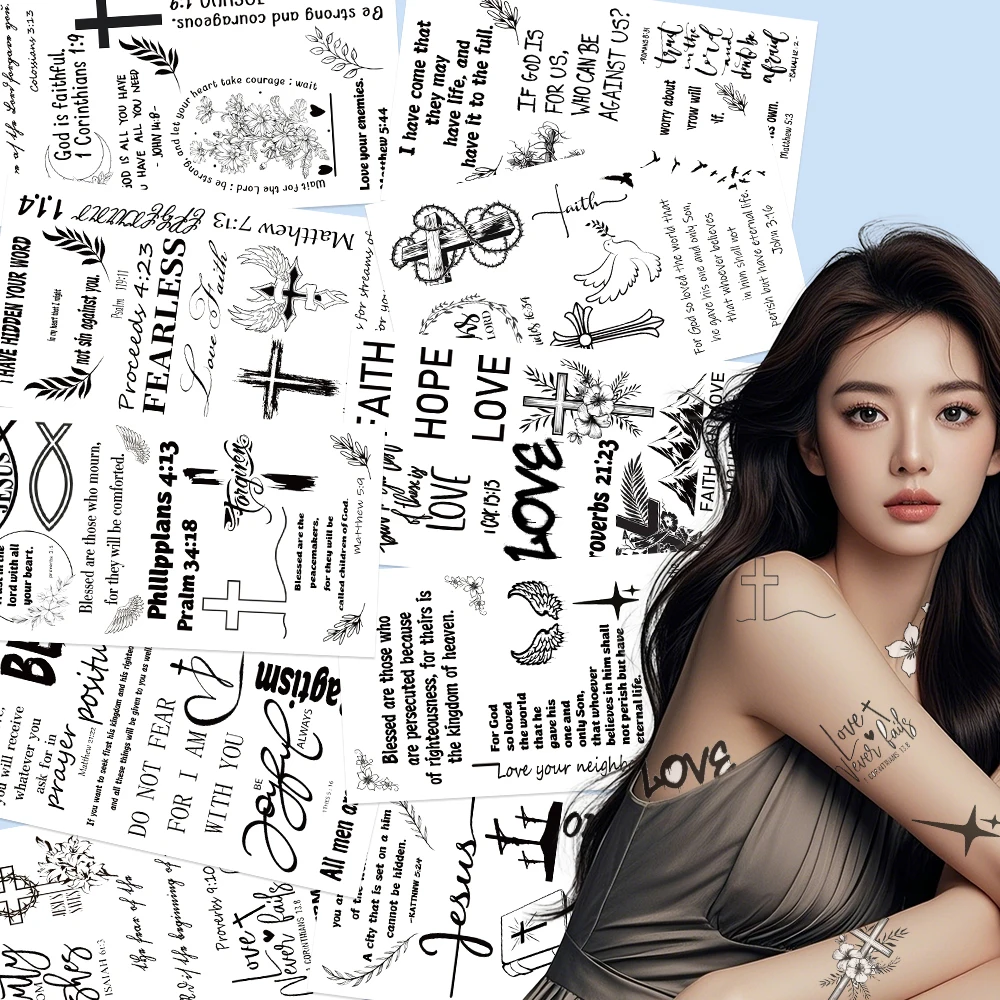 10sheets Black & White Bible Verse Tattoo Stickers For Arm Body Temporary Waterproof Tattoo Stickers Kids Creative Toys Gifts
10sheets Black & White Bible Verse Tattoo Stickers For Arm Body Temporary Waterproof Tattoo Stickers Kids Creative Toys Gifts