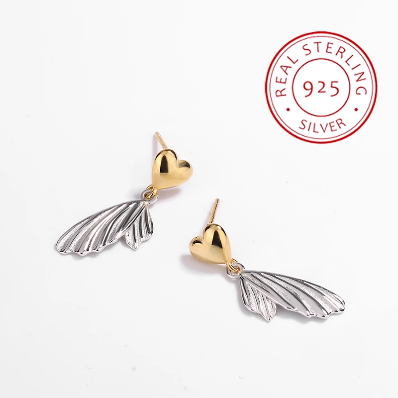 Fashionable and Creative Authentic S925 Silver 14K Gold Two-color Feather Wings Love Earrings for Women
Fashionable and Creative Authentic S925 Silver 14K Gold Two-color Feather Wings Love Earrings for Women