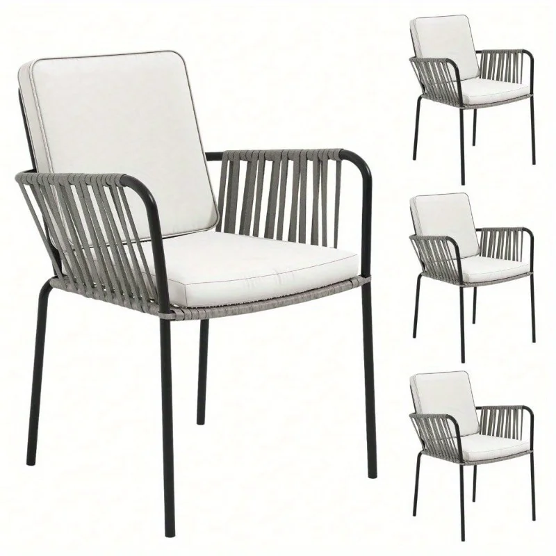 Outdoor Patio Chair Set of All-Weather Stackable Rope Rattan Chairs With Cushion
Outdoor Patio Chair Set of All-Weather Stackable Rope Rattan Chairs With Cushion