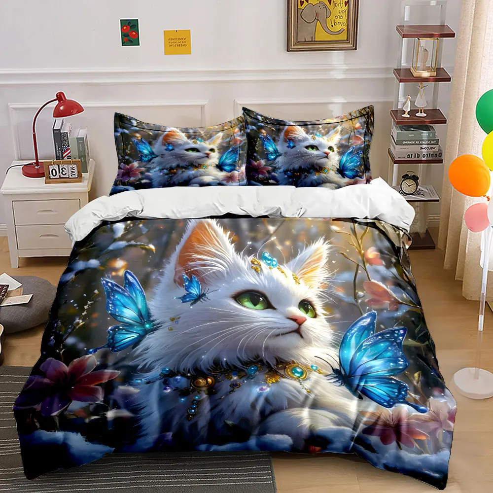 Fantasy white cat with blue butterflies Print Bedding Set 1 Duvet Cover 2 Pillowcases for Adult and Children Luxury Gift
Fantasy white cat with blue butterflies Print Bedding Set 1 Duvet Cover 2 Pillowcases for Adult and Children Luxury Gift