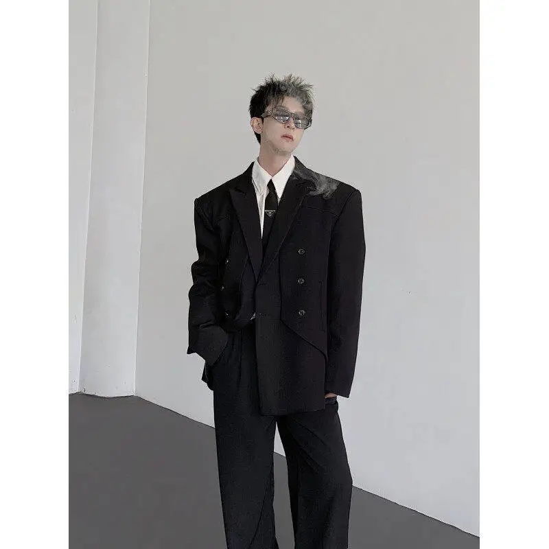 Korean Sle oulder Pad Bla Suit Jaet Men Loose High Design Casual Two-Piece Suit Stand Fit Polyester Spring Faion
Korean Sle oulder Pad Bla Suit Jaet Men Loose High Design Casual Two-Piece Suit Stand Fit Polyester Spring Faion