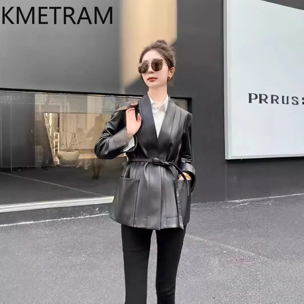 KMETRAM Real Sheepskin Leather Jacket Woman V-Neck Belted Coat Elegant Autumn Genuine Leather Jackets Women Clothes 2026 jaqueta
KMETRAM Real Sheepskin Leather Jacket Woman V-Neck Belted Coat Elegant Autumn Genuine Leather Jackets Women Clothes 2026 jaqueta
