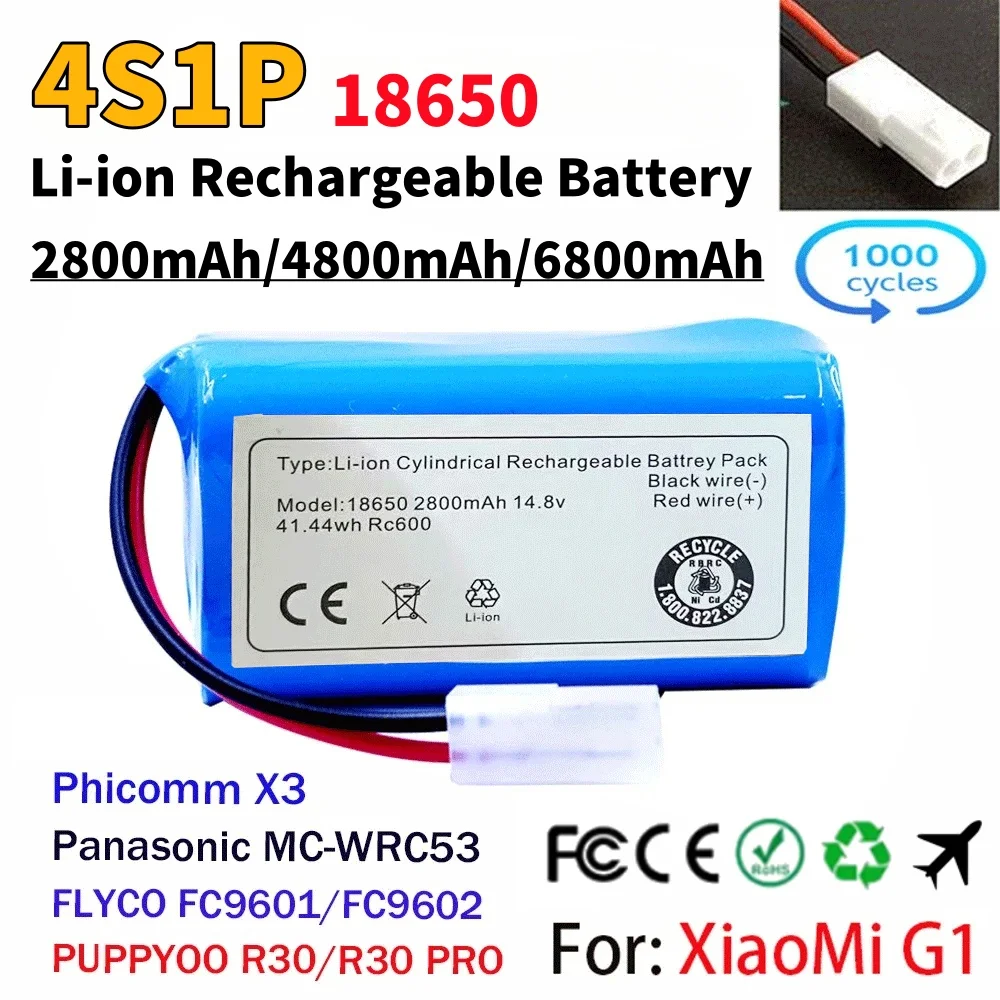 New 4S1P 14.4V 6800mAh Li-ion Battery Pack,For XIAOMI MIJIA Mi Robot Vacuum-Mop Essential G1 MJSTG1, SKV4136GL H18650CH R30 R35
New 4S1P 14.4V 6800mAh Li-ion Battery Pack,For XIAOMI MIJIA Mi Robot Vacuum-Mop Essential G1 MJSTG1, SKV4136GL H18650CH R30 R35