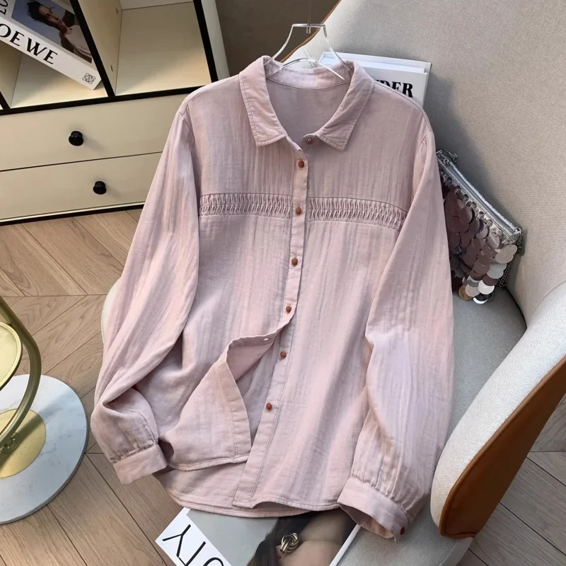 Women's Long Sleeve Shirt - Double Layer Cotton Voile Blouse, Loose Fit Embroidery College Style, Sweet Lapel Cardigan Top W2266
Women's Long Sleeve Shirt - Double Layer Cotton Voile Blouse, Loose Fit Embroidery College Style, Sweet Lapel Cardigan Top W2266