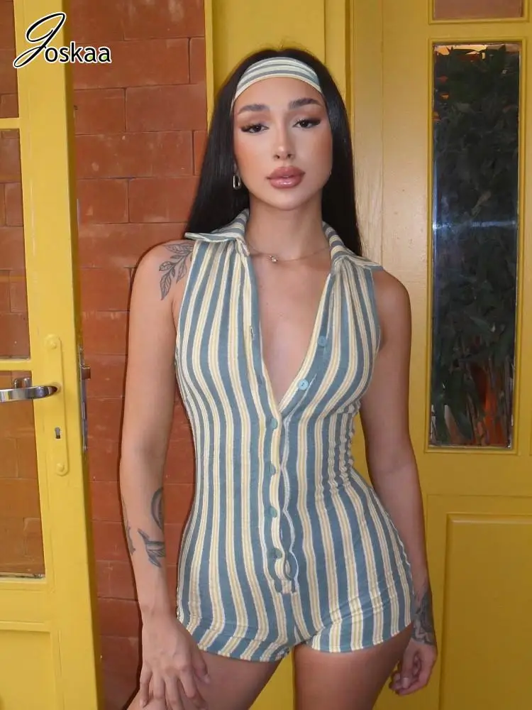 Joskaa Women's 2025 Summer Striped Print Playsuits Casual Button-Down Sleeveless Bodycon Rompers Sportswear Holiday Streetwear
Joskaa Women's 2025 Summer Striped Print Playsuits Casual Button-Down Sleeveless Bodycon Rompers Sportswear Holiday Streetwear