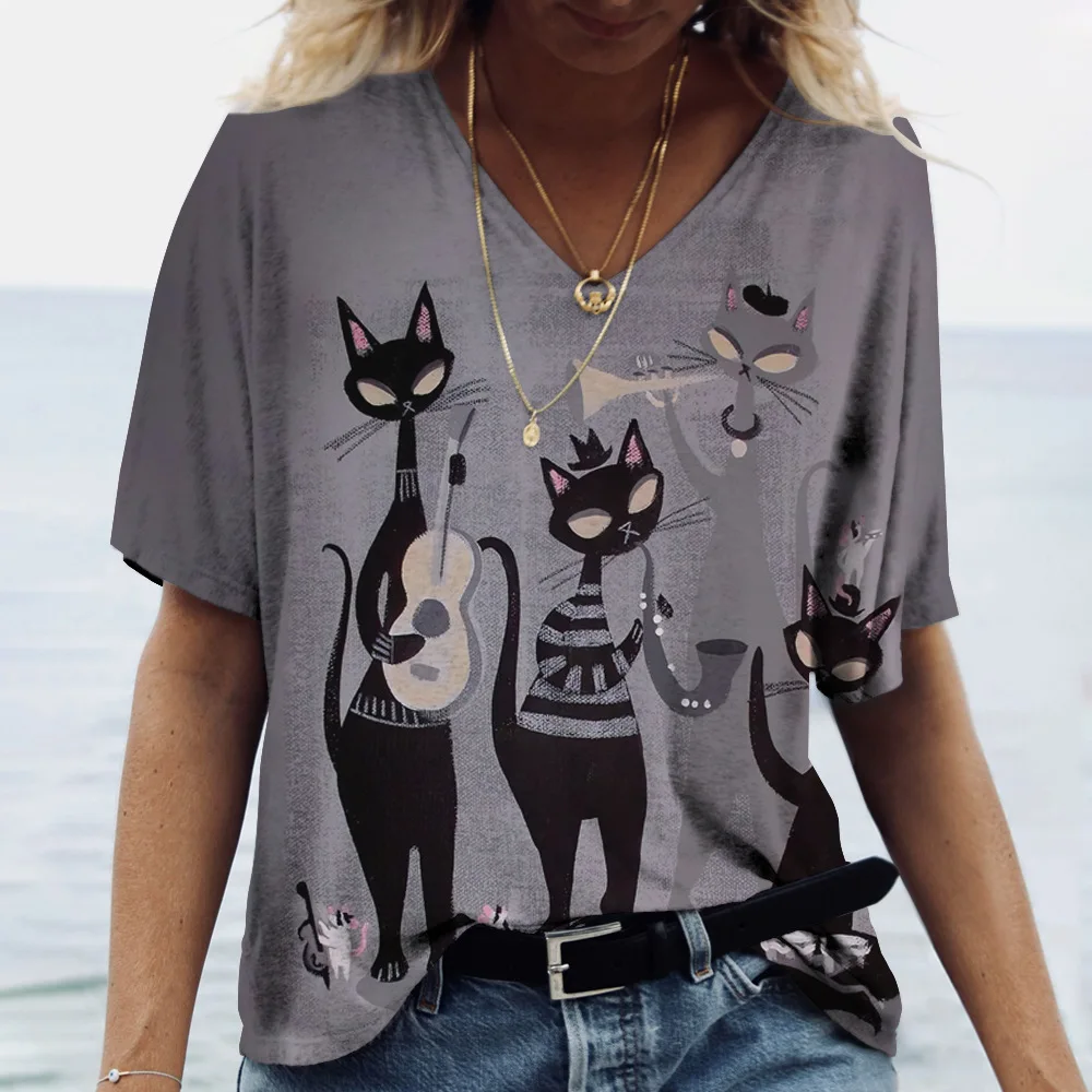 2025 Short sleeved Women's European and American Abstract Cat 3D Printed V-neck T-shirt Versatile Loose Casual Women's Top
2025 Short sleeved Women's European and American Abstract Cat 3D Printed V-neck T-shirt Versatile Loose Casual Women's Top