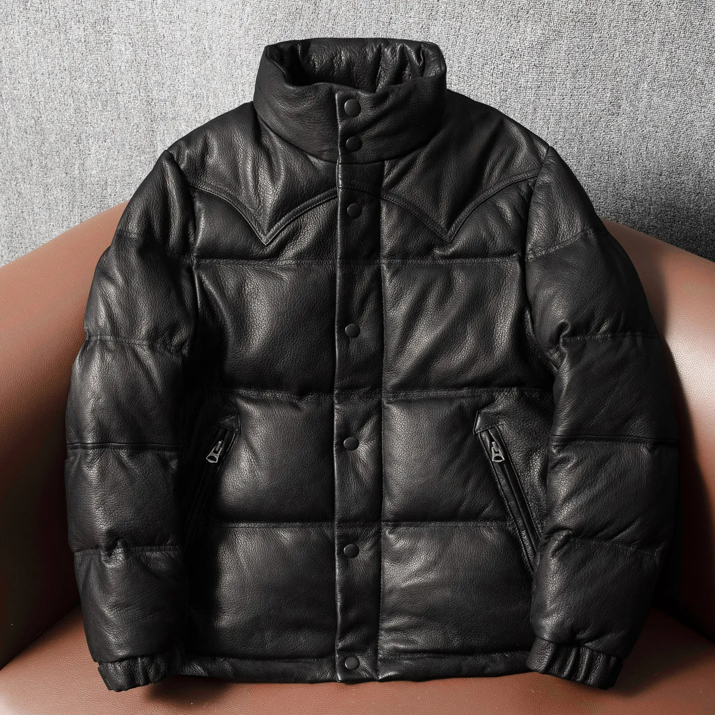 First layer sheepskin thermal stand-up collar casual leather large size down jacket
First layer sheepskin thermal stand-up collar casual leather large size down jacket