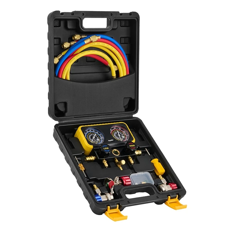 AC Manifold Gauge Set For R134a R12 R22 R502 Refrigerants, Automotive AC Gauge Set, Precision Refrigerant Gauge Kit
AC Manifold Gauge Set For R134a R12 R22 R502 Refrigerants, Automotive AC Gauge Set, Precision Refrigerant Gauge Kit