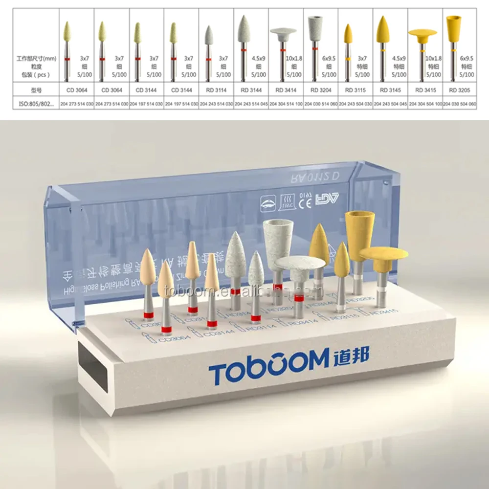 Toboom Dental Zirconia Polishing Kit RA 0112 D Ceramic Crown Grinding Smoothing High Gloss Diamond Rubber Polishers 12Pcs
Toboom Dental Zirconia Polishing Kit RA 0112 D Ceramic Crown Grinding Smoothing High Gloss Diamond Rubber Polishers 12Pcs
