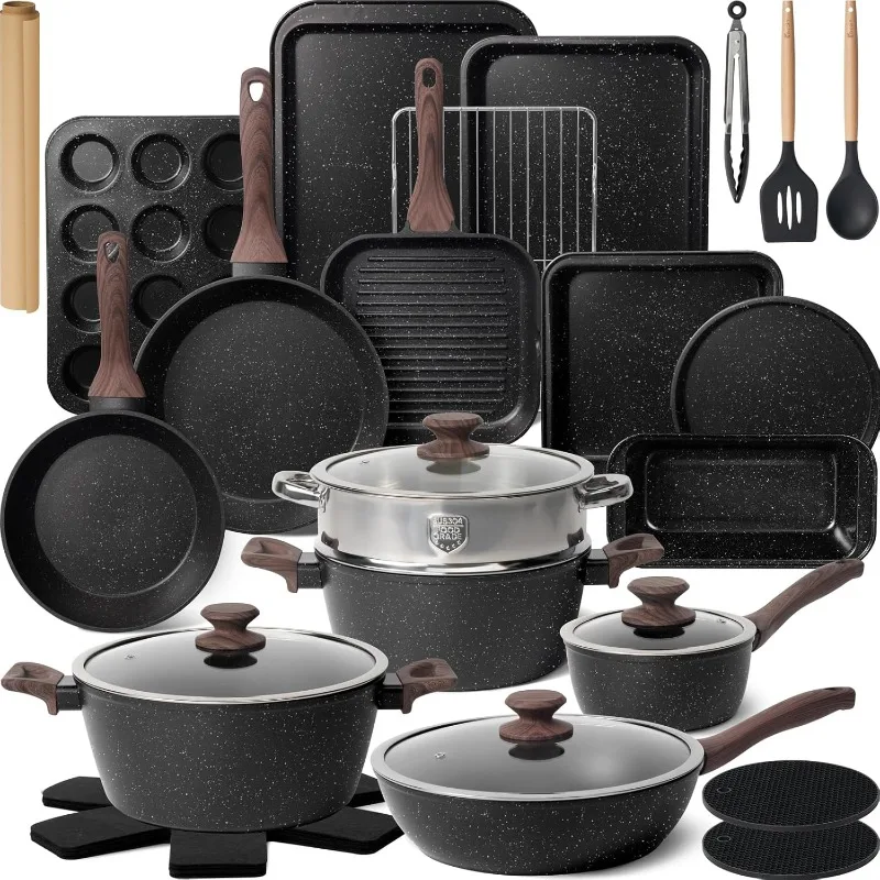 31 Pcs Kitchen Cookware Set, Non Stick Pots and Pans Set Nonstick Cooking Set with Grill Pan, Saucepan, Baking Sheet, Ut
31 Pcs Kitchen Cookware Set, Non Stick Pots and Pans Set Nonstick Cooking Set with Grill Pan, Saucepan, Baking Sheet, Ut