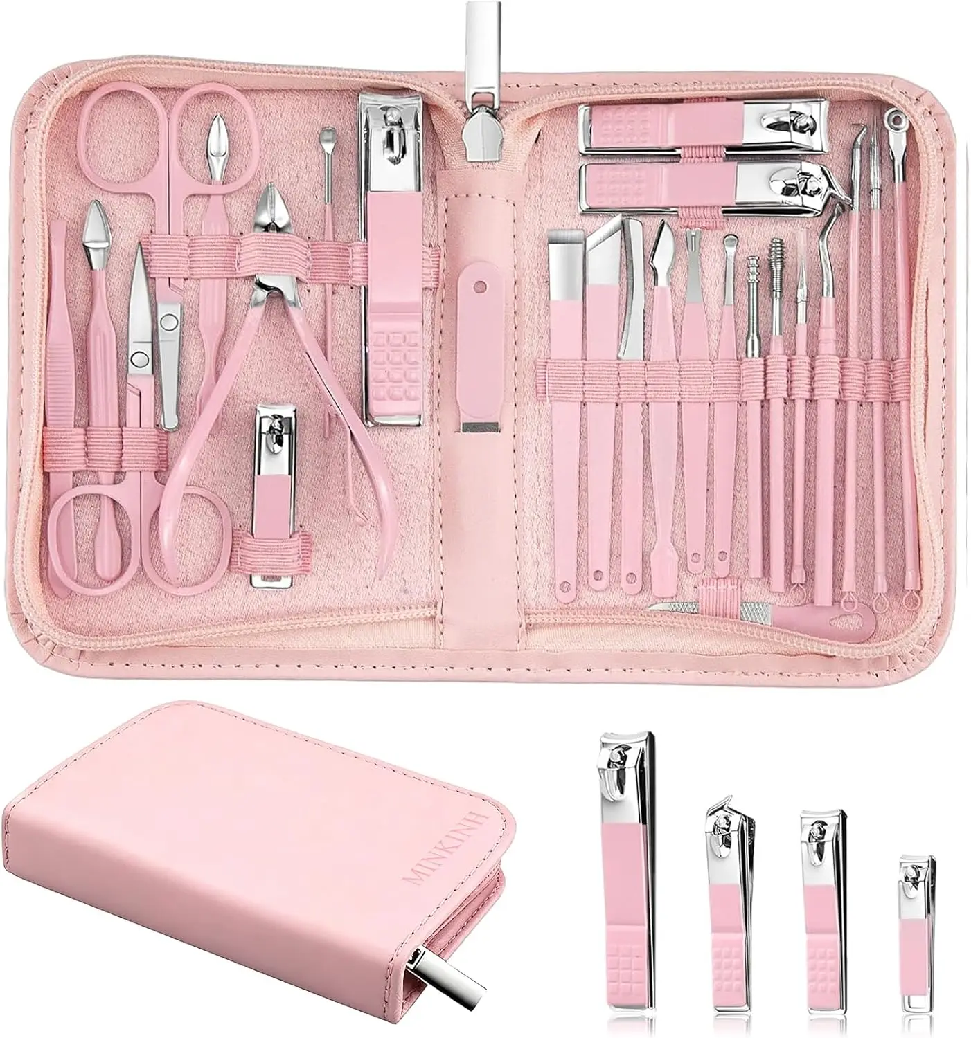 26-Piece Professional Manicure Set with Stainless Steel Tools, Carbon Steel Clippers & Travel Case for Home and Travel Grooming (Pink)
26-Piece Professional Manicure Set with Stainless Steel Tools, Carbon Steel Clippers & Travel Case for Home and Travel Grooming (Pink)