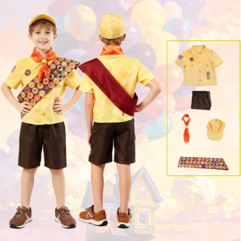 Wilderness Explorer Boy Cosplay Costume Short Sleeve Khaki Shirt Shorts Uniform Orange Neckerchief Cap Patrol Hat For Halloween
Wilderness Explorer Boy Cosplay Costume Short Sleeve Khaki Shirt Shorts Uniform Orange Neckerchief Cap Patrol Hat For Halloween
