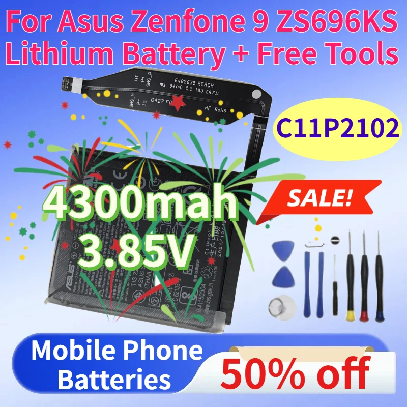 For Asus Zenfone 9 ZS696KS Mobile Phone Batteries ,New 4300mah 3.85V C11P2102 Large Capacity Lithium Battery + Free Tools
For Asus Zenfone 9 ZS696KS Mobile Phone Batteries ,New 4300mah 3.85V C11P2102 Large Capacity Lithium Battery + Free Tools
