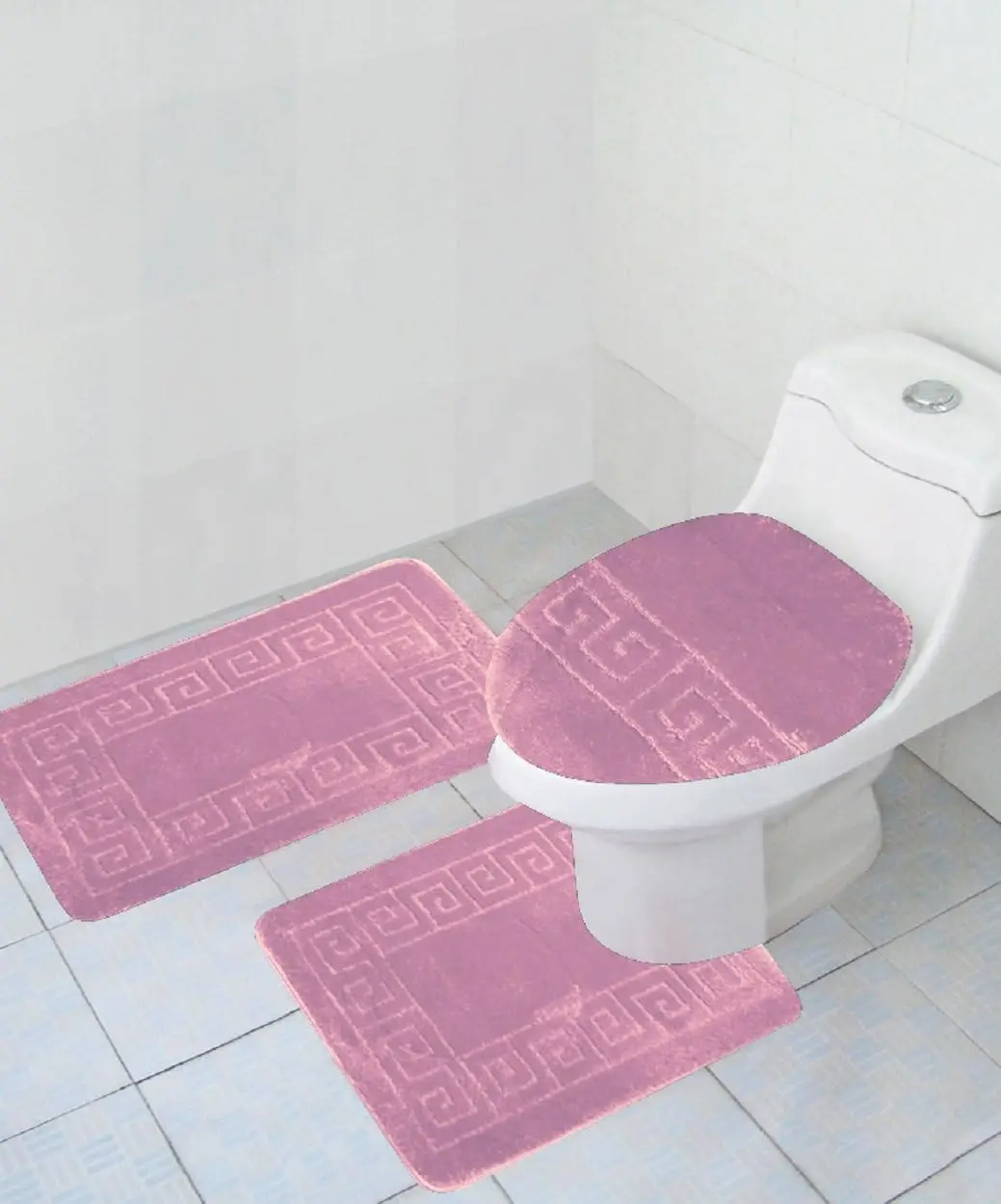 3 Piece Bath Rug Set Pattern Bathroom Rug (20"x32")/Large Contour Mat (20"x20") with Lid Cover (Pink)
3 Piece Bath Rug Set Pattern Bathroom Rug (20"x32")/Large Contour Mat (20"x20") with Lid Cover (Pink)