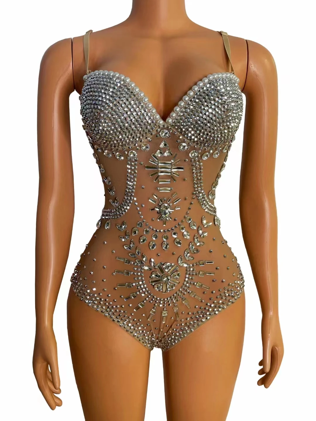 Sexy Transparent Mesh Bodysuit Crystal Stage Wear Silver Rhinestones Stretch Leotard DJ Nightclub Pole Dancing Tights Costume
Sexy Transparent Mesh Bodysuit Crystal Stage Wear Silver Rhinestones Stretch Leotard DJ Nightclub Pole Dancing Tights Costume