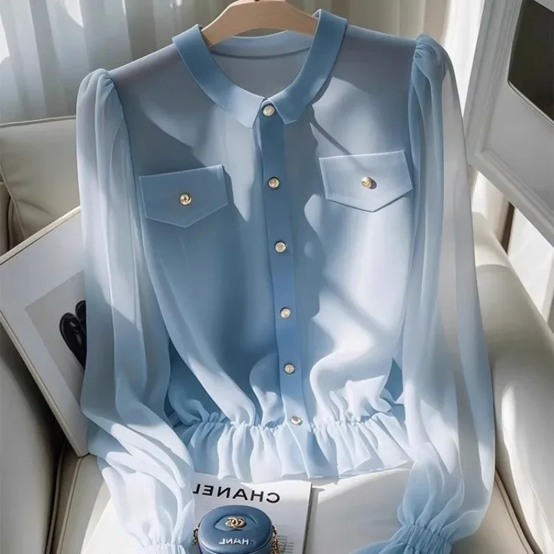 Korean Camisas Women Simplicity Office Lady Polo Collar Chiffon Shirts Ladies Fashion Solid Color All-match Temperament Tops
Korean Camisas Women Simplicity Office Lady Polo Collar Chiffon Shirts Ladies Fashion Solid Color All-match Temperament Tops