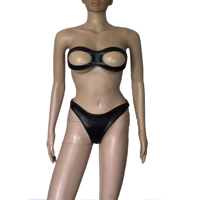 Black Faux Leather 2pcs Bikini Body Harness Bodysuit Cupless Strapless Bra Top with G-String Mistress Role Play Fetish Costume
Black Faux Leather 2pcs Bikini Body Harness Bodysuit Cupless Strapless Bra Top with G-String Mistress Role Play Fetish Costume