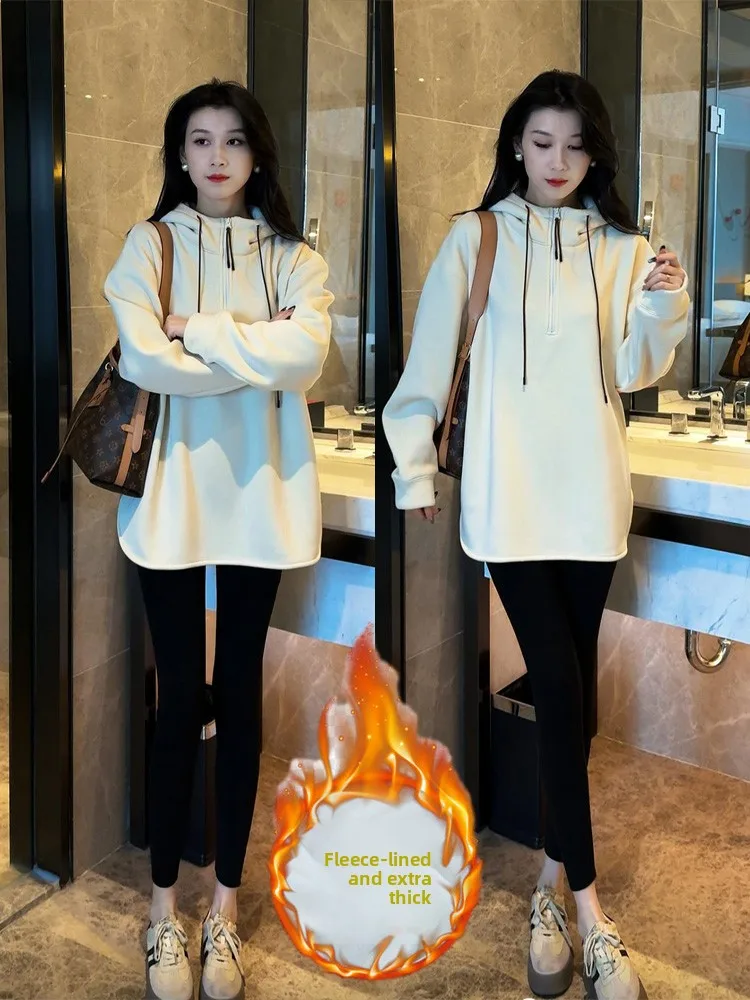 Thiened Fce Hoodie Women's Winter Faion Casual Mid-Length f Zipper Versatile Long-Sve Sweatirt Korean Sle
Thiened Fce Hoodie Women's Winter Faion Casual Mid-Length f Zipper Versatile Long-Sve Sweatirt Korean Sle