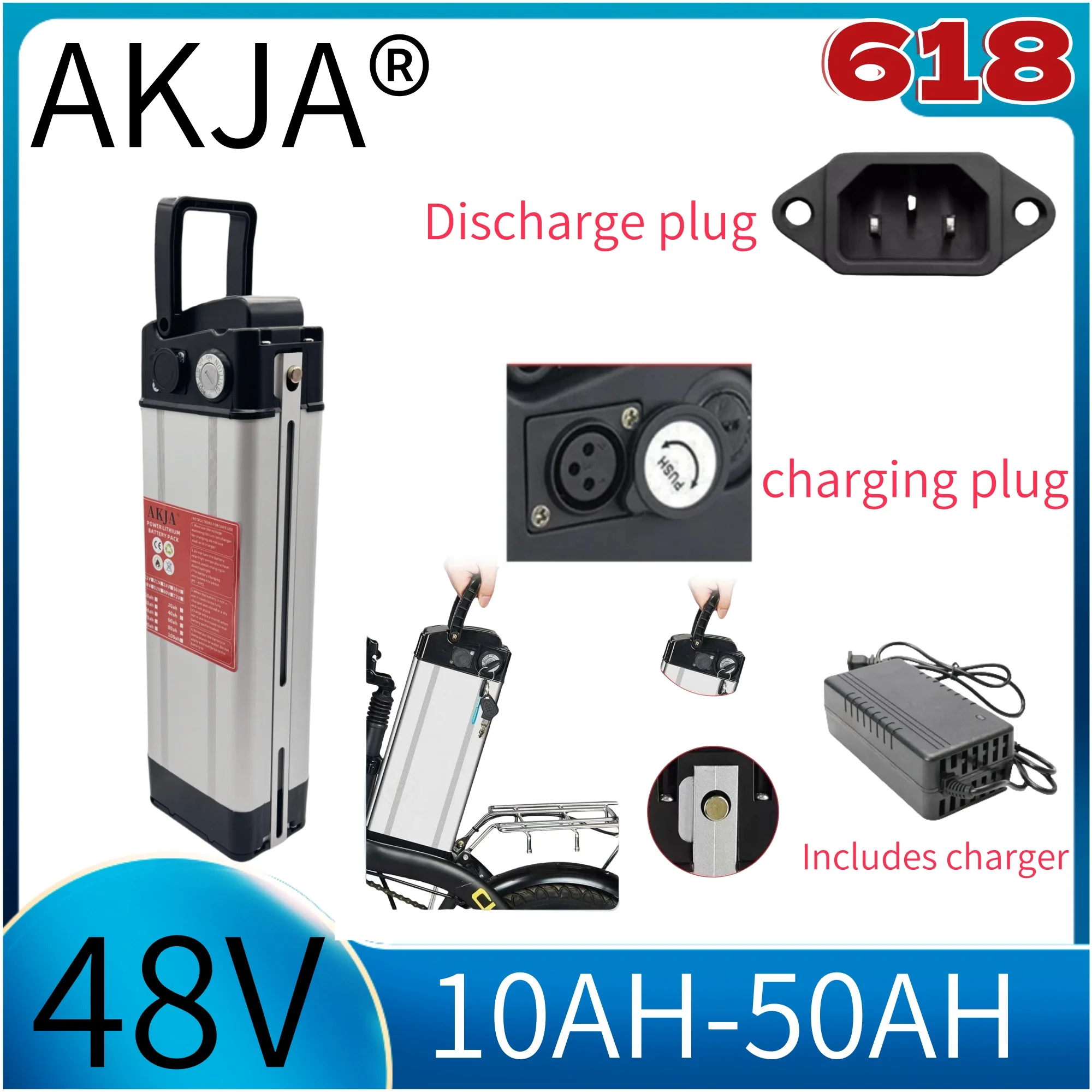 Air fast transportation,48V50AH,18650 high-capacity lithium battery pack,Suitable for Silver Fish motors below 3000W
Air fast transportation,48V50AH,18650 high-capacity lithium battery pack,Suitable for Silver Fish motors below 3000W