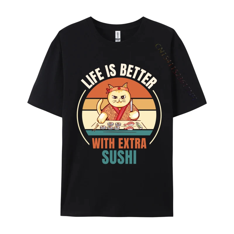 Retro Kitten Cat Sushi Life Is Better With Extra Sushi Printed O Neck T-Shirt Tops & Tees Newest Combed Cotton
Retro Kitten Cat Sushi Life Is Better With Extra Sushi Printed O Neck T-Shirt Tops & Tees Newest Combed Cotton