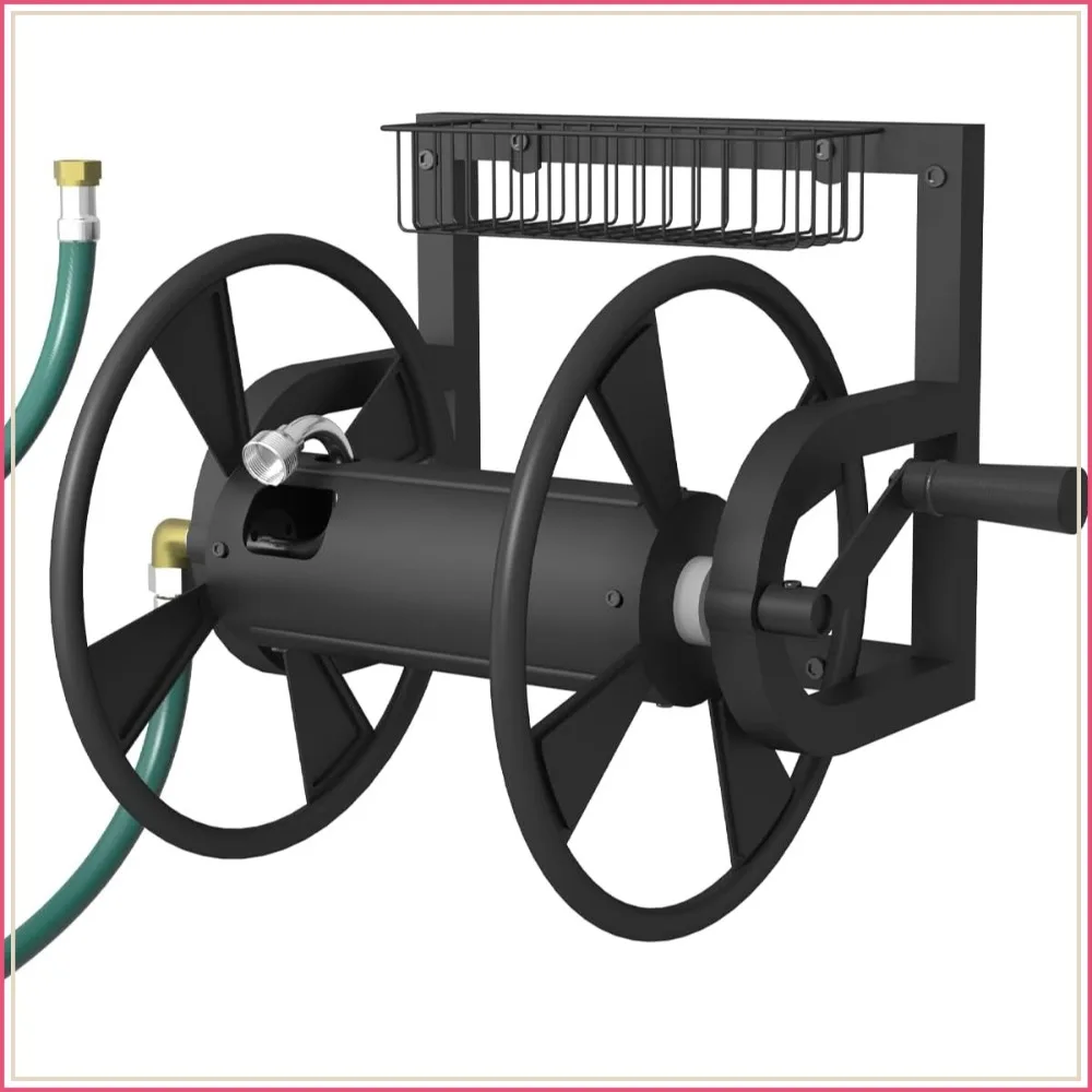 Wall Mounted Hose Reel, Holds 125ft 5/8-Inch Hose, Heavy-Duty Outdoor Water Hose Holder with 3.9ft Leader Hose and Storage Basket, Black
Wall Mounted Hose Reel, Holds 125ft 5/8-Inch Hose, Heavy-Duty Outdoor Water Hose Holder with 3.9ft Leader Hose and Storage Basket, Black