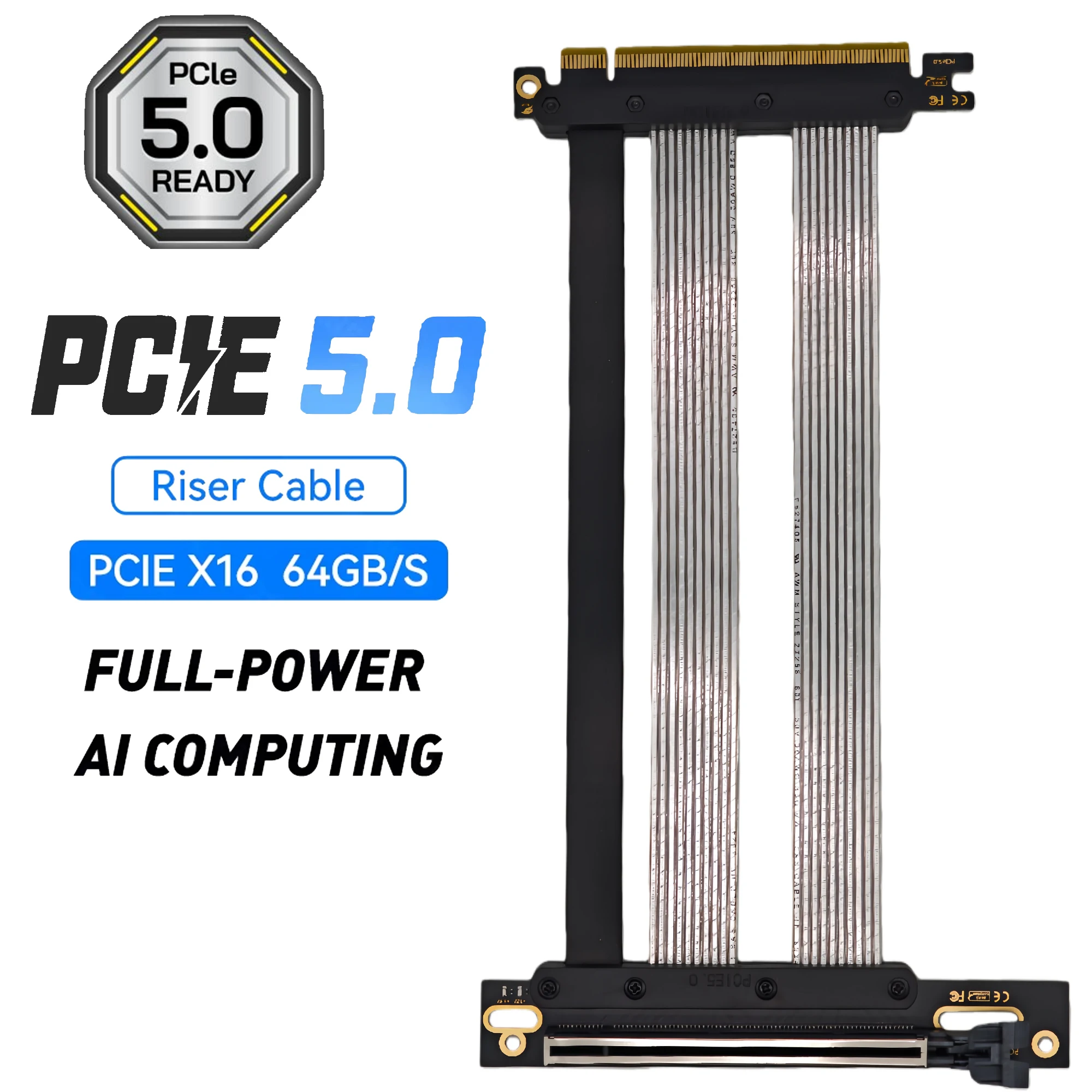 PCIe 5.0 X16 Riser Cable - 90° GPU Extension for RTX 5090/4090 & RX 7900 XTX, Mining Rig, WRX80/TRX40, 15cm/18cm/20cm/30cm