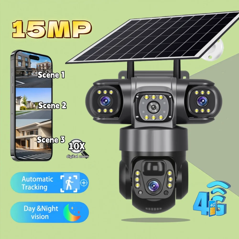Outdoor 4G LTE Security Camera 360° Field of View Solar Camera 15MP Night Vision PIR Motion Detection Pan Tilt Two-way Call CCTV
Outdoor 4G LTE Security Camera 360° Field of View Solar Camera 15MP Night Vision PIR Motion Detection Pan Tilt Two-way Call CCTV