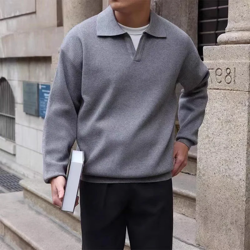 Retro Polo Neck Knit Vertical Woven Polo Shirt Lazy Pullover Sweater Men's Autumn and Winter Lapel Soft Warm
Retro Polo Neck Knit Vertical Woven Polo Shirt Lazy Pullover Sweater Men's Autumn and Winter Lapel Soft Warm