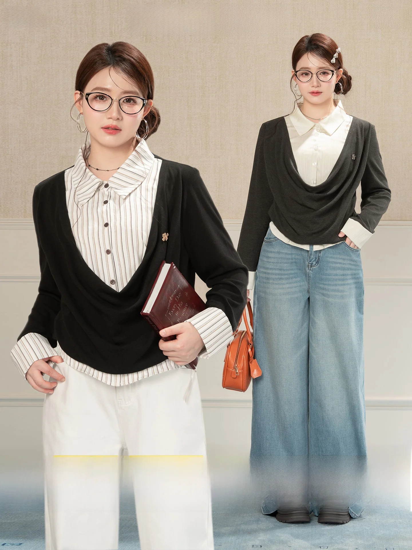 Heynew plus Size Women's Neck Striped Shirt Color Block Slimming Top Casual Loose Fit Long Sleeve Autumn Fashion
Heynew plus Size Women's Neck Striped Shirt Color Block Slimming Top Casual Loose Fit Long Sleeve Autumn Fashion
