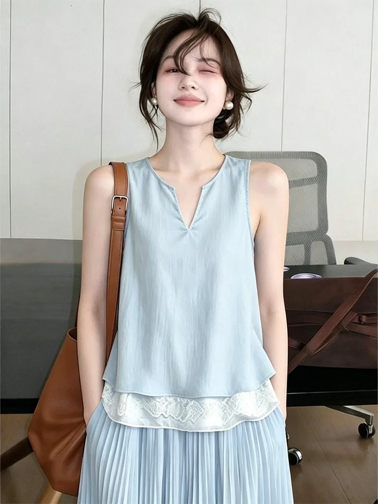 Summer Elegant Two-Piece Set Women's Sleeveless Vest Top High Waist Pleated Skirt Fashionable Midi Skirt Polyester Fiber
Summer Elegant Two-Piece Set Women's Sleeveless Vest Top High Waist Pleated Skirt Fashionable Midi Skirt Polyester Fiber