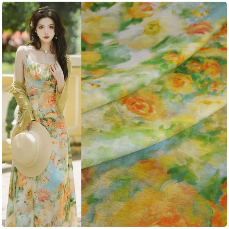 Pastoral Orange Big Flower Print Sky Silk Linen Fabric, Dress, Upper Clothes, Children Cloth, Pajamas Sewing Tissue, Soft, T2292
Pastoral Orange Big Flower Print Sky Silk Linen Fabric, Dress, Upper Clothes, Children Cloth, Pajamas Sewing Tissue, Soft, T2292