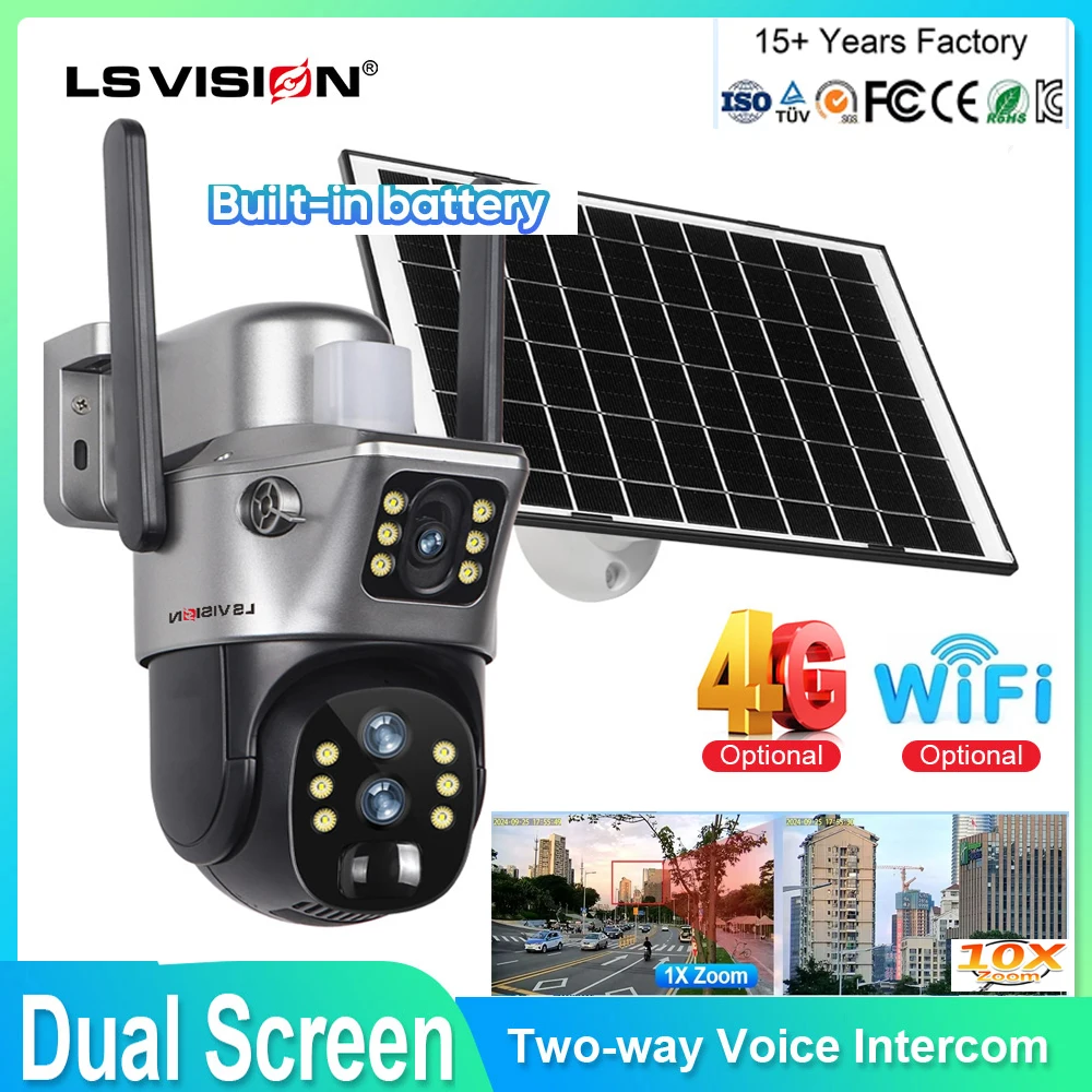 LS VISION 4G/WIFI Solar Camera Wireless Outdoor 12MP 10X Zoom 6K Dual Screen Human Auto Tracking Surveillance Camera CCTV V380
LS VISION 4G/WIFI Solar Camera Wireless Outdoor 12MP 10X Zoom 6K Dual Screen Human Auto Tracking Surveillance Camera CCTV V380