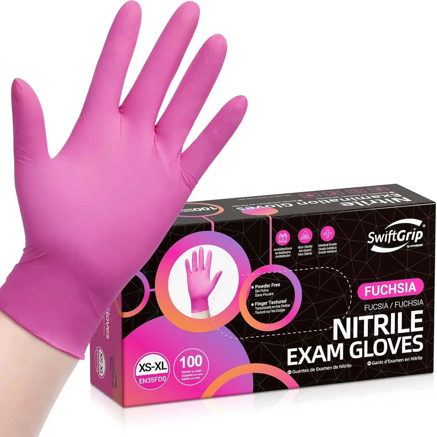 Disposable Nitrile Gloves, Powder-Free, Latex-Free, 3-mil, Pink Fuchsia, for Cleaning, Food Prep, Salon, 100 Pcs
Disposable Nitrile Gloves, Powder-Free, Latex-Free, 3-mil, Pink Fuchsia, for Cleaning, Food Prep, Salon, 100 Pcs
