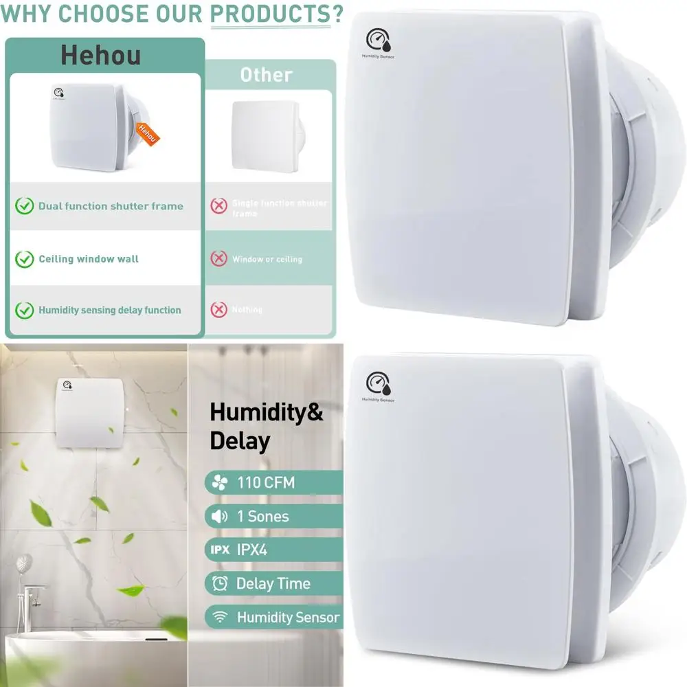 5.9 Smart Bathroom Exhaust Fan with Motion Sensor and Timer, 110V, Ceiling/Wall Mount for Home and Garage
5.9 Smart Bathroom Exhaust Fan with Motion Sensor and Timer, 110V, Ceiling/Wall Mount for Home and Garage