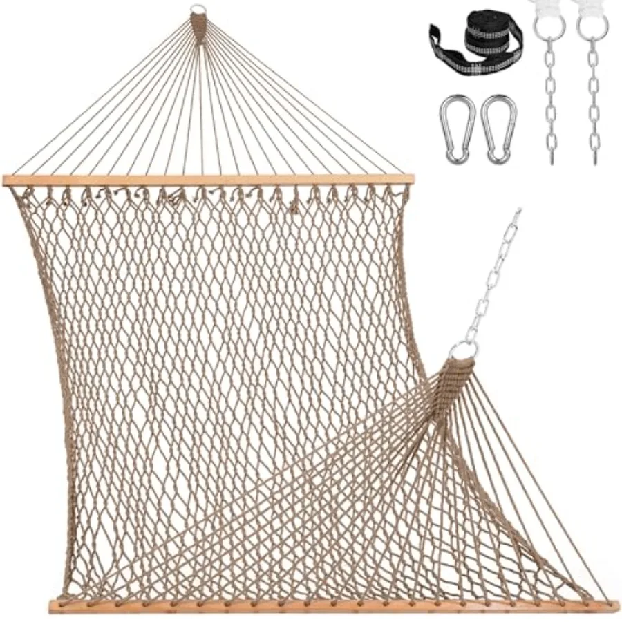 Outdoor 12ft double rope hammock for 2 people, hand-woven cotton, natural beige, ultra-durable with spreader bar, carabiner, tr
Outdoor 12ft double rope hammock for 2 people, hand-woven cotton, natural beige, ultra-durable with spreader bar, carabiner, tr