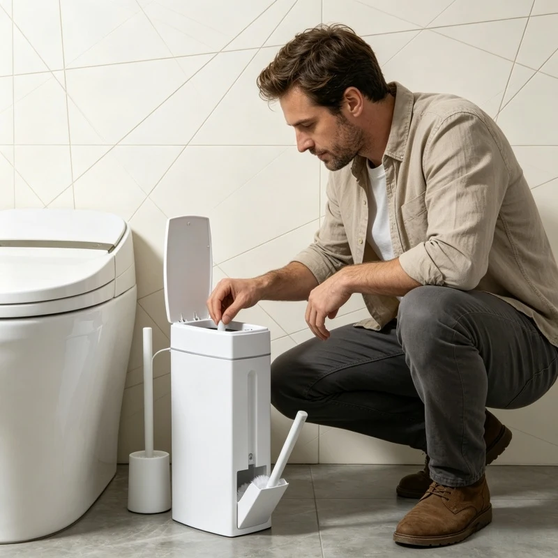 Easy Install Narrow Gap Bathroom Trash Can with Toilet Brush Combo Small Garbage Can with Lid Space Saving Bathroom Organizers
Easy Install Narrow Gap Bathroom Trash Can with Toilet Brush Combo Small Garbage Can with Lid Space Saving Bathroom Organizers