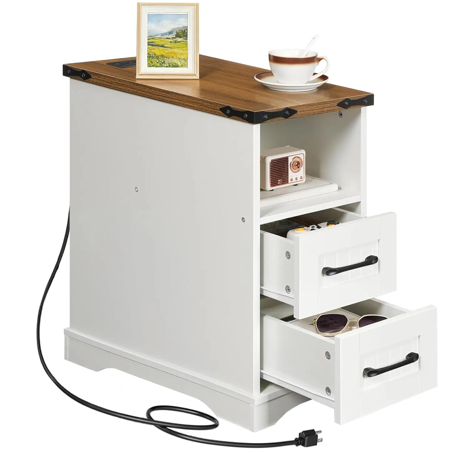 Narrow End Table with Drawers, Farmhouse Nightstand with Charging Station, 3 Storage Shelves on The Back, Slim, Customized
Narrow End Table with Drawers, Farmhouse Nightstand with Charging Station, 3 Storage Shelves on The Back, Slim, Customized