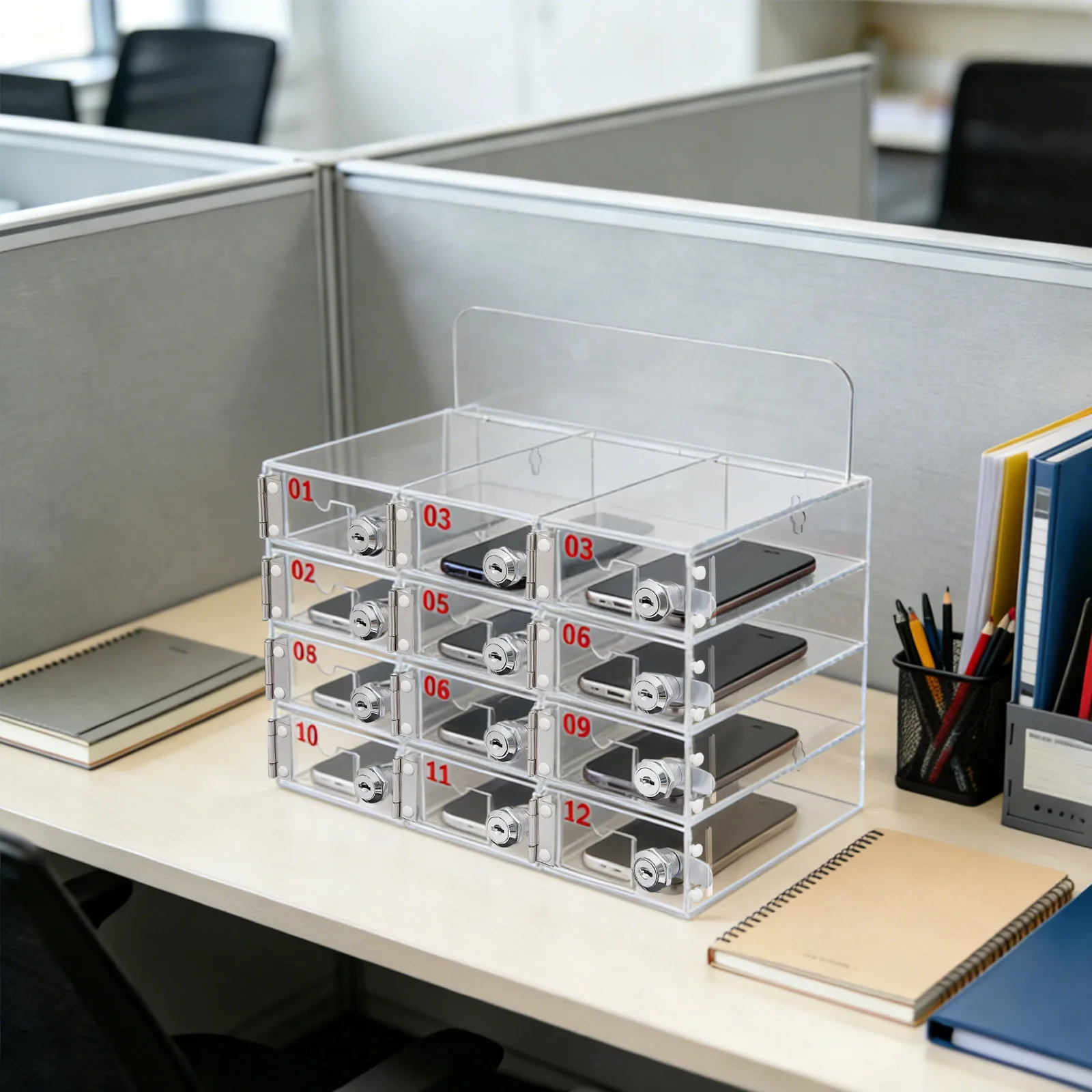 12/15/20/25 Slot Cell Phone Storage Cabinet, Acrylic Box with Individual Locks & Keys, Wall Mount/Desktop for Classroom Office
12/15/20/25 Slot Cell Phone Storage Cabinet, Acrylic Box with Individual Locks & Keys, Wall Mount/Desktop for Classroom Office