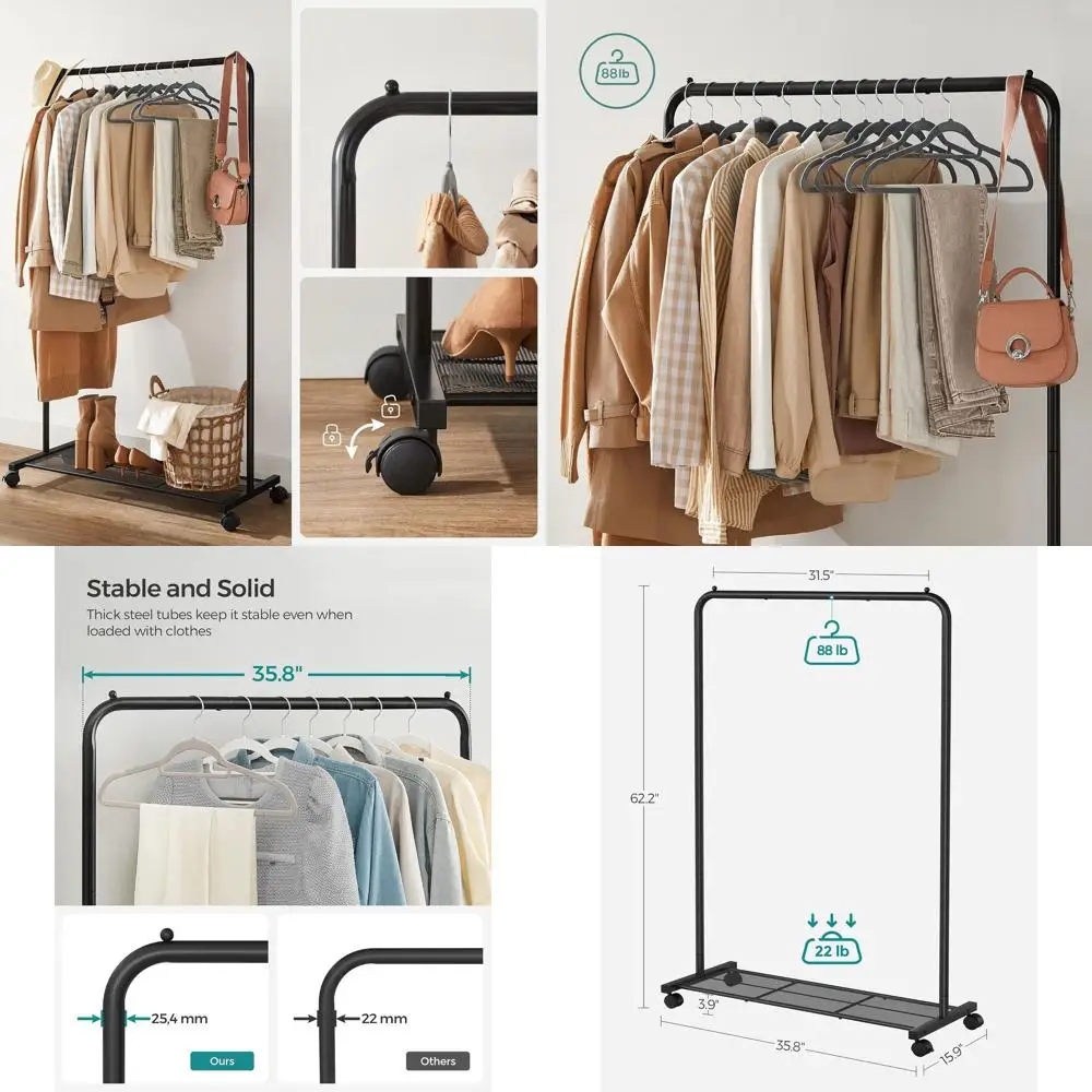 Металлическая передвижная вешалка для одежды 25,4 мм с плотными сетчатыми полками, грузоподъемность 110 фунтов, 2 тормоза, черная
Металлическая передвижная вешалка для одежды 25,4 мм с плотными сетчатыми полками, грузоподъемность 110 фунтов, 2 тормоза, черная