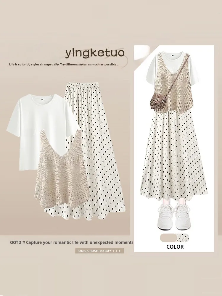 Summer Fashion Set Sweet Polka Dot Half Skirt Knitted Hollow Cover up T Shirt Three Piece Women's Ensemble Hollow out K...
Summer Fashion Set Sweet Polka Dot Half Skirt Knitted Hollow Cover up T Shirt Three Piece Women's Ensemble Hollow out K...