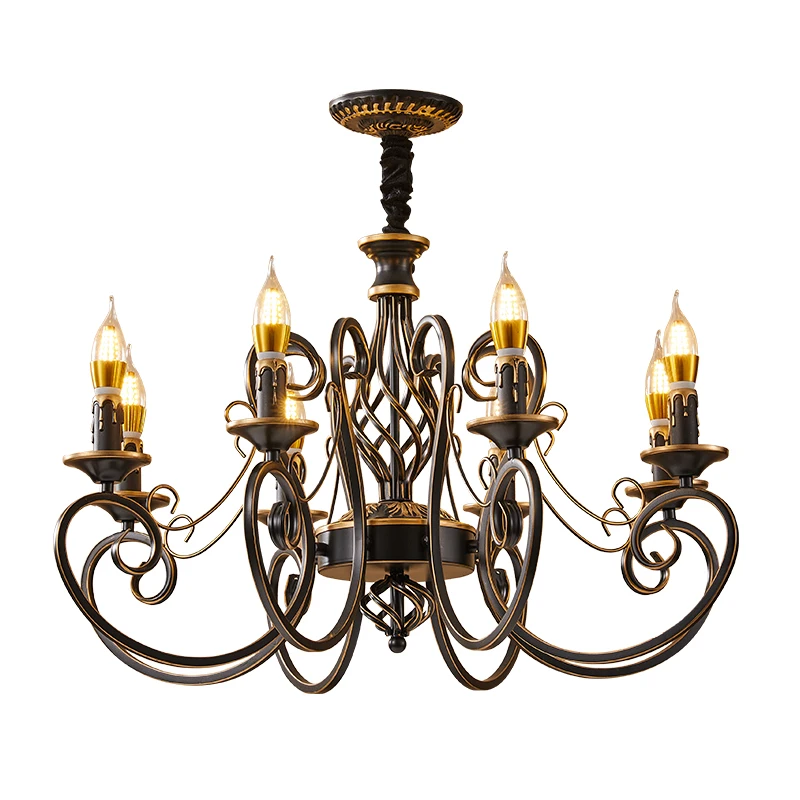 European living room chandelier dining room bedroom wrought iron candle American retro study home Hard decoration
European living room chandelier dining room bedroom wrought iron candle American retro study home Hard decoration