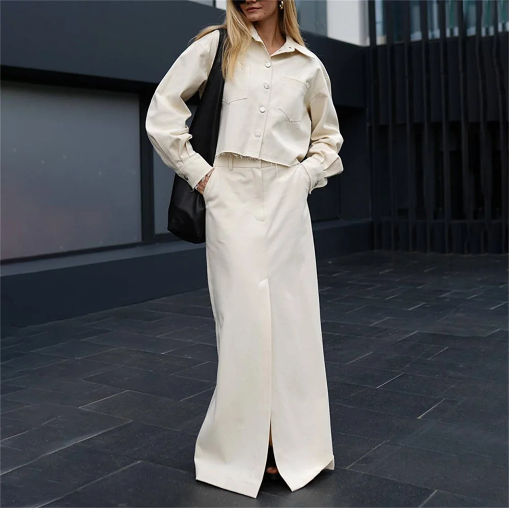 Fashion Beige Cotton 2 Piece Set for Women 2024 Casual Lapel Long Sleeve Button Shirts and High Waist Split Straight Skirt Suit
Fashion Beige Cotton 2 Piece Set for Women 2024 Casual Lapel Long Sleeve Button Shirts and High Waist Split Straight Skirt Suit