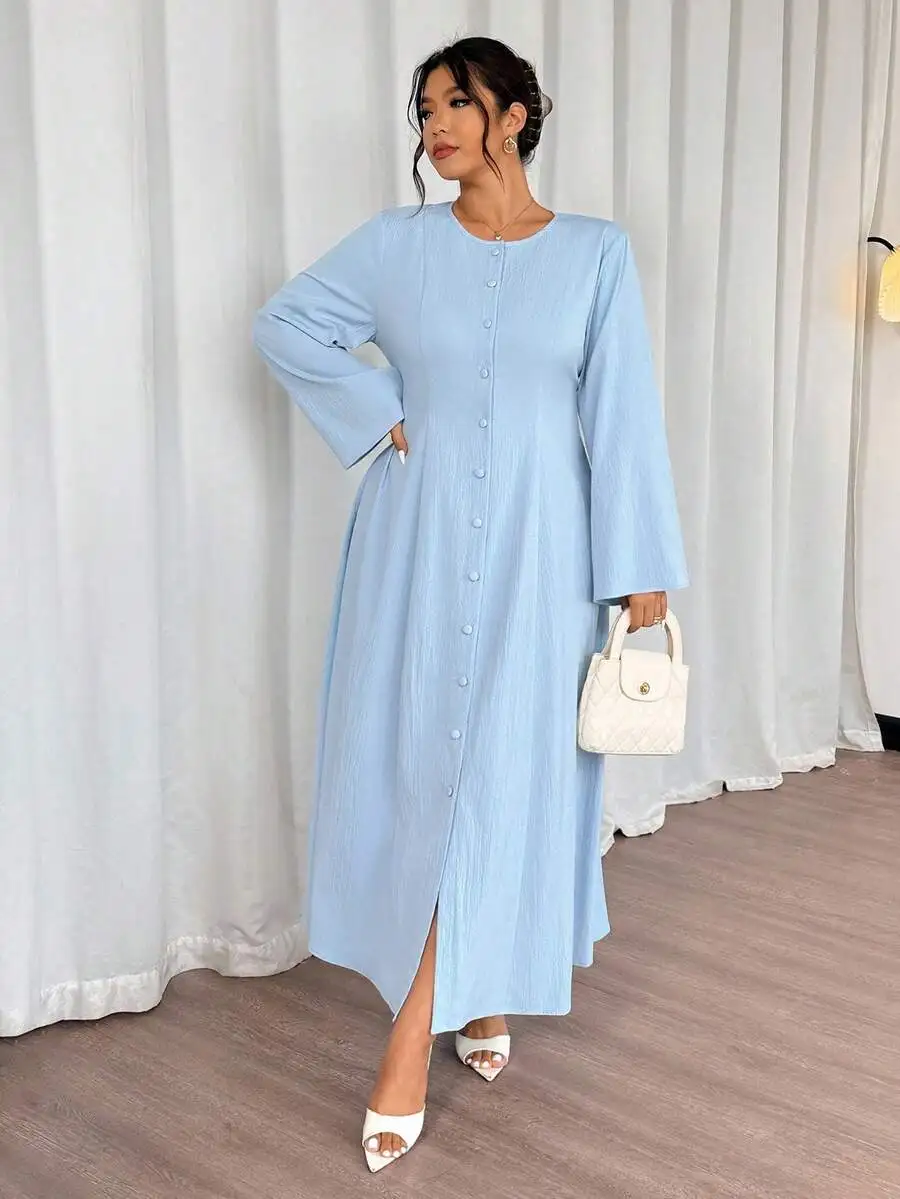 Elegant Plus Size Long Sleeve Button Front A-Line Dress For Women
Elegant Plus Size Long Sleeve Button Front A-Line Dress For Women