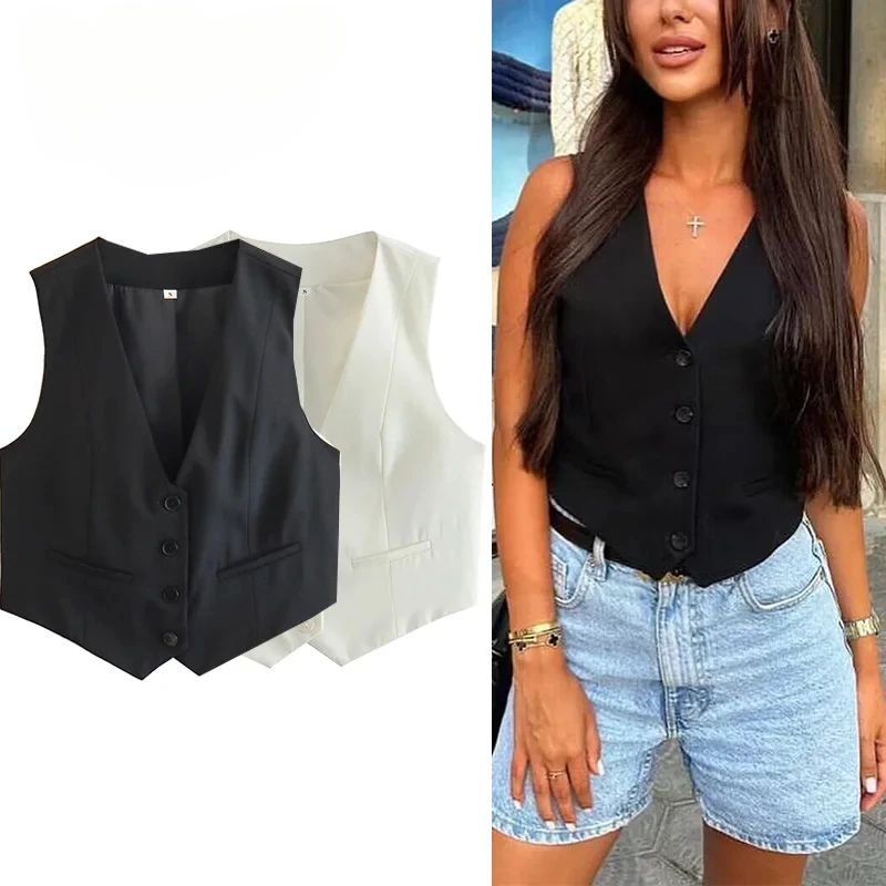 Women's Vest Black White Cropped Vest Top Women V Neck Sleeveless Vest Woman Fashion Working Summer Suit Vest Short Coats
Women's Vest Black White Cropped Vest Top Women V Neck Sleeveless Vest Woman Fashion Working Summer Suit Vest Short Coats